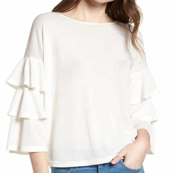 BISHOP + YOUNG NWT Katie White Tiered Sleeve Top Medium - Picture 6 of 6